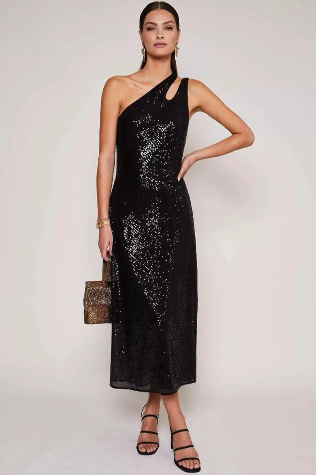Rixo Dresses Women Avena Midi Dress Black Sequin
