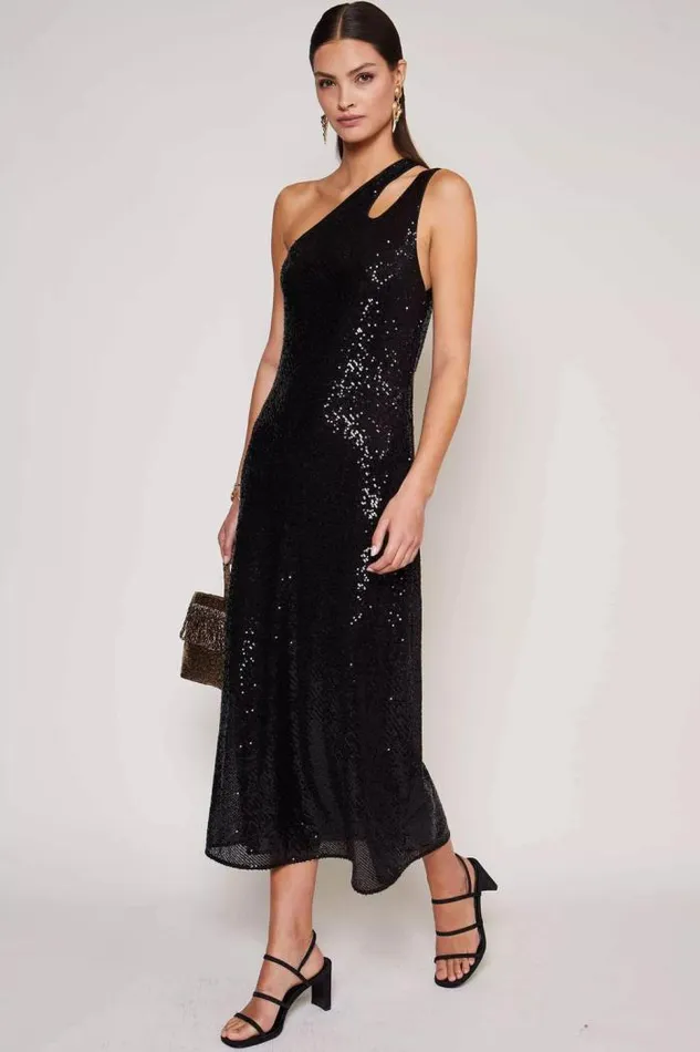 Rixo Dresses Women Avena Midi Dress Black Sequin