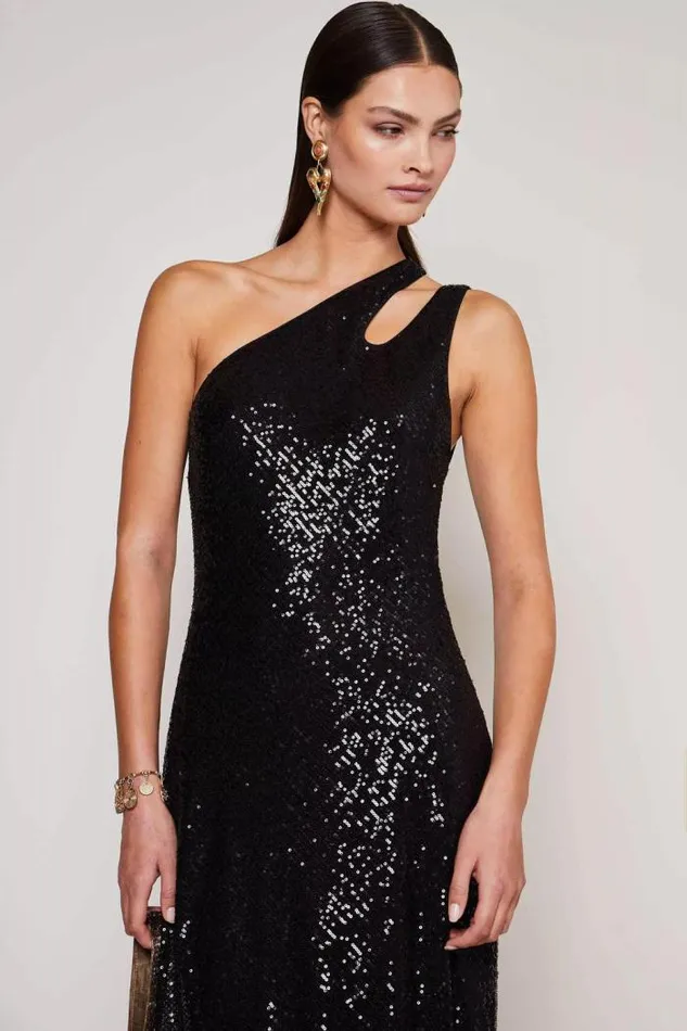 Rixo Dresses Women Avena Midi Dress Black Sequin