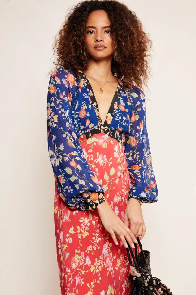Rixo Dresses Women Ayla Midi Dress Waterblossom Multi Mix