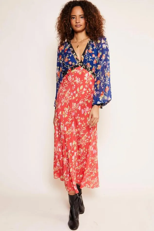 Rixo Dresses Women Ayla Midi Dress Waterblossom Multi Mix