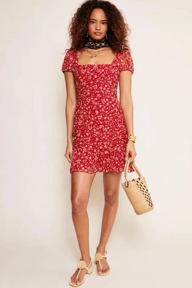 Rixo Dresses Women Bowie Mini Dress Amelie Floral Red