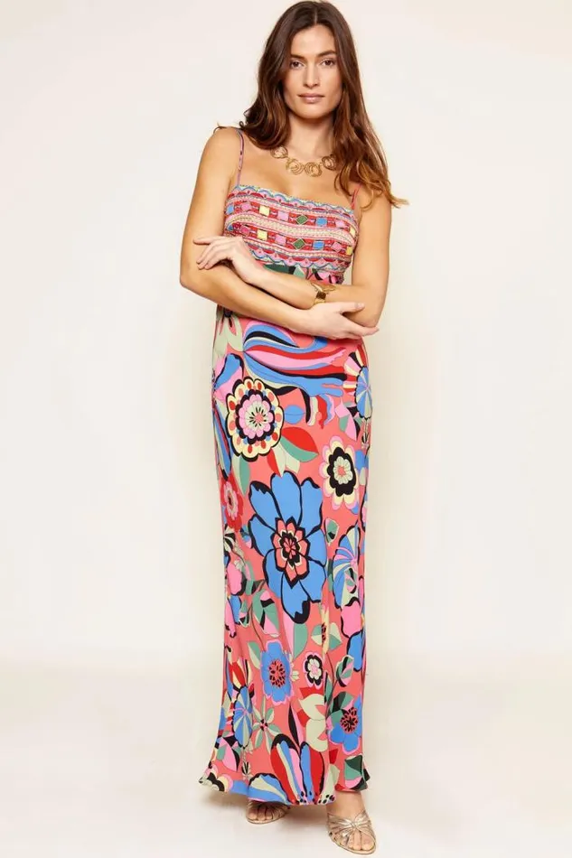 Rixo Dresses Women Brandon Midi Dress Miami Floral Tangerine