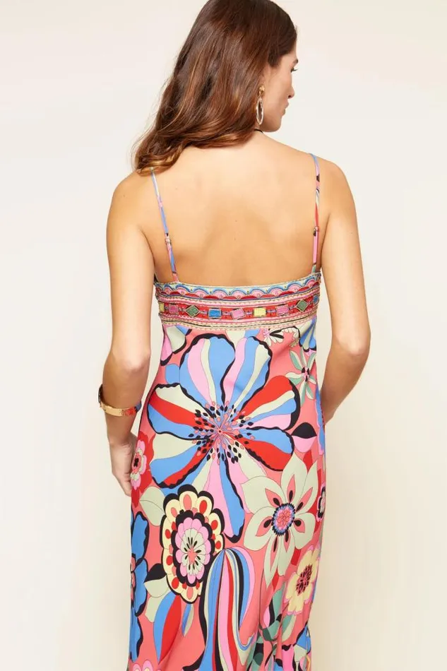 Rixo Dresses Women Brandon Midi Dress Miami Floral Tangerine