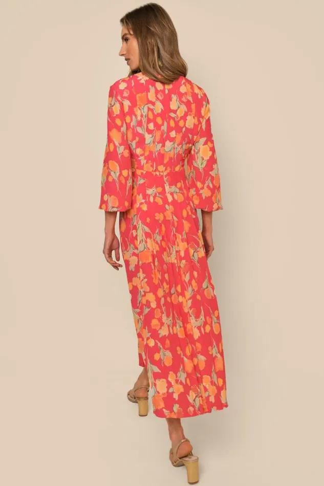 Rixo Dresses Women Camellia Silk Midi Dress Fontainhas Floral Coral