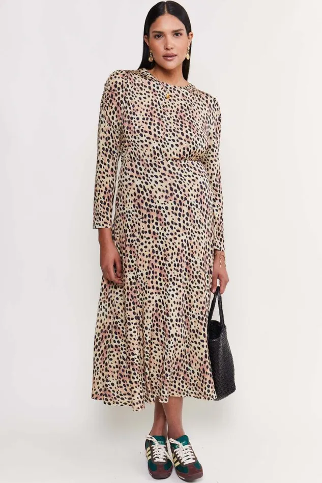 Rixo Dresses Women Cerise Jersey Midi Dress Leopard Fields Brown