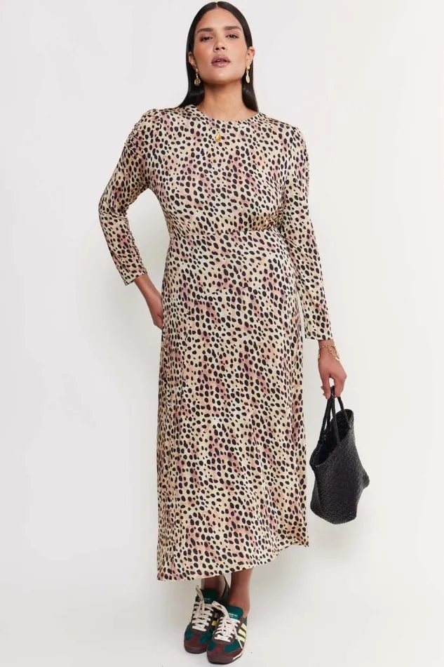Rixo Dresses Women Cerise Jersey Midi Dress Leopard Fields Brown