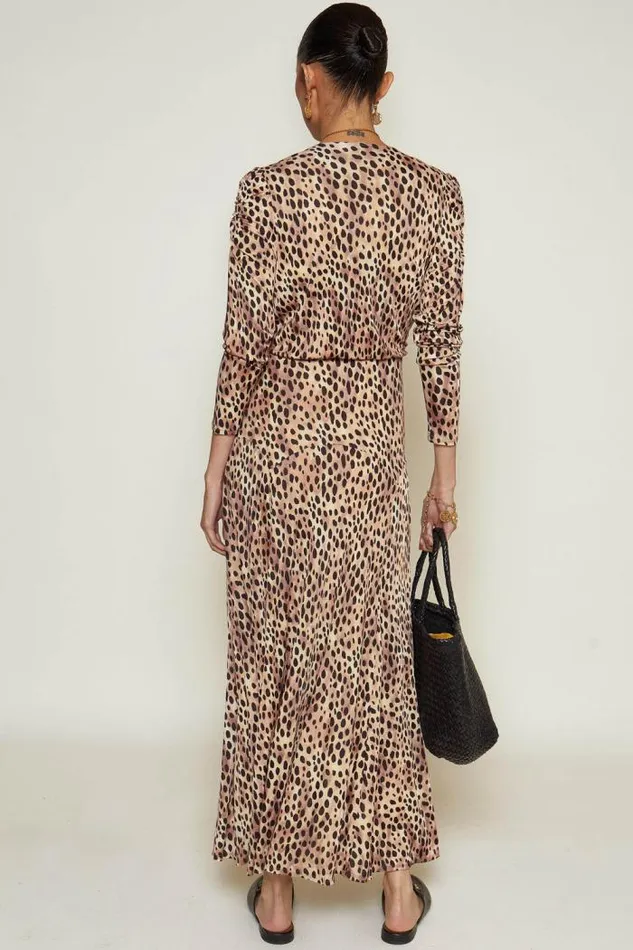 Rixo Dresses Women Cerise Jersey Midi Dress Leopard Fields Brown