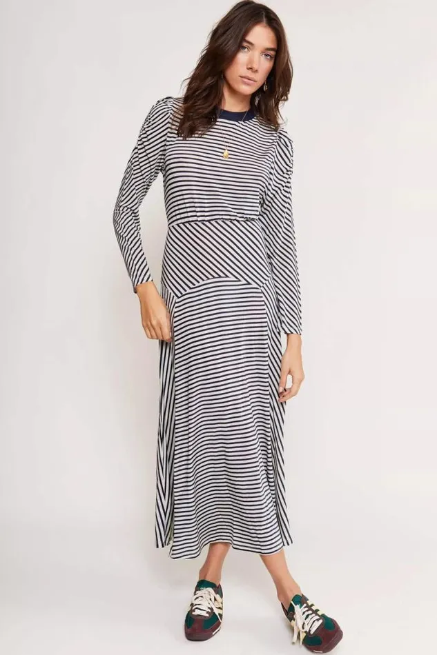 Rixo Dresses Women Cerise Jersey Midi Dress Riviera Stripe Navy
