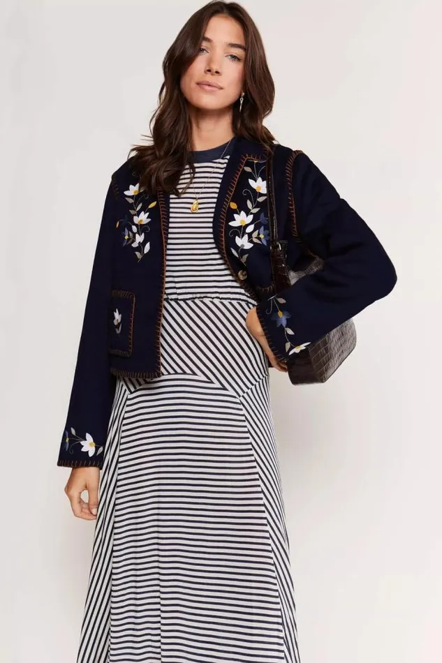 Rixo Dresses Women Cerise Jersey Midi Dress Riviera Stripe Navy