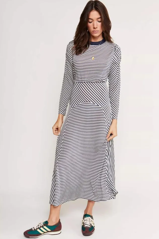 Rixo Dresses Women Cerise Jersey Midi Dress Riviera Stripe Navy