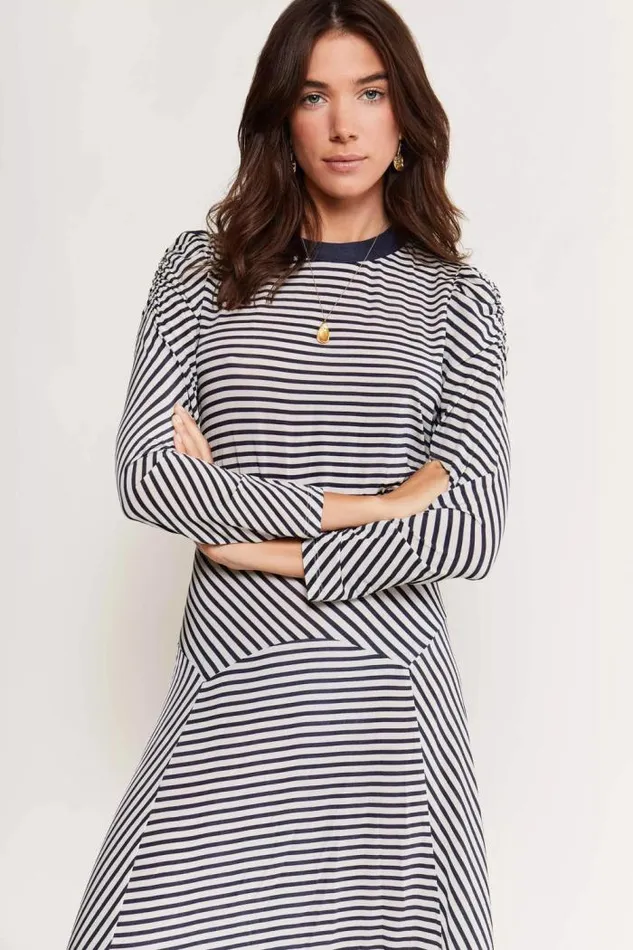 Rixo Dresses Women Cerise Jersey Midi Dress Riviera Stripe Navy