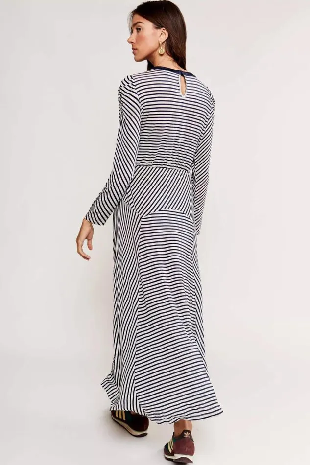 Rixo Dresses Women Cerise Jersey Midi Dress Riviera Stripe Navy