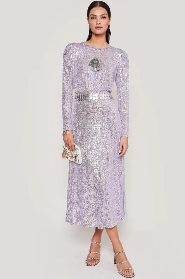 Rixo Dresses Women Cerise Midi Dress Embellishment Lilac