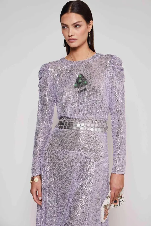 Rixo Dresses Women Cerise Midi Dress Embellishment Lilac