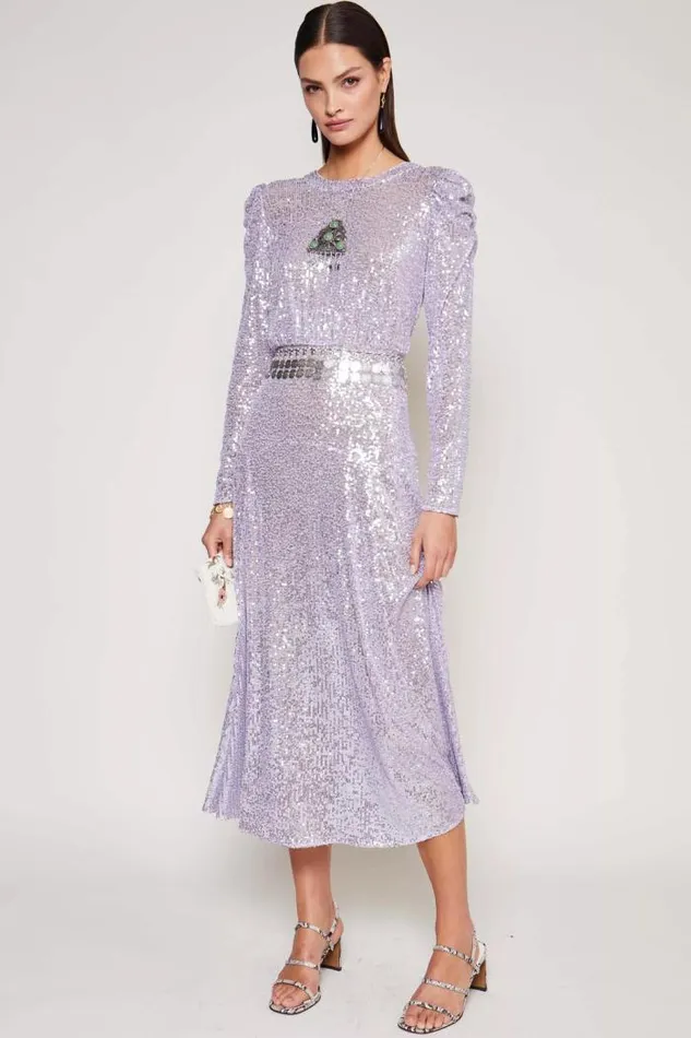 Rixo Dresses Women Cerise Midi Dress Embellishment Lilac