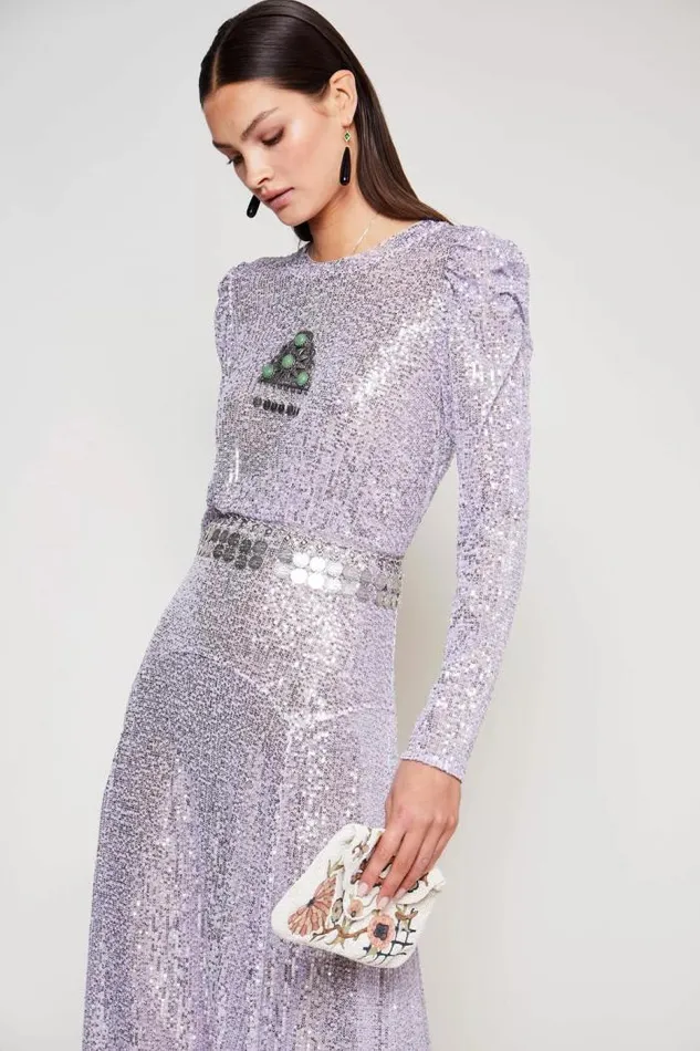 Rixo Dresses Women Cerise Midi Dress Embellishment Lilac