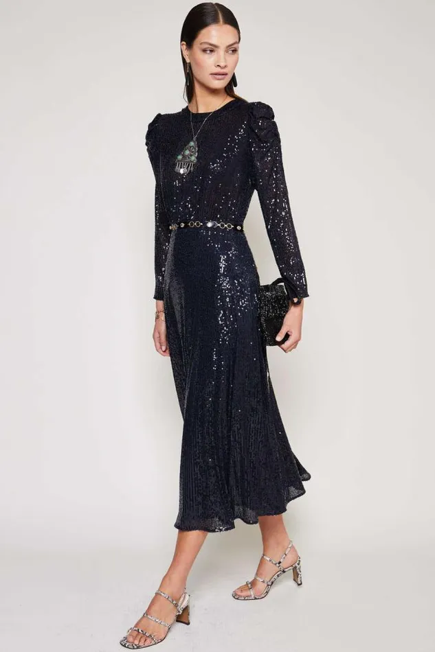 Rixo Dresses Women Cerise Midi Dress Embellishment Navy