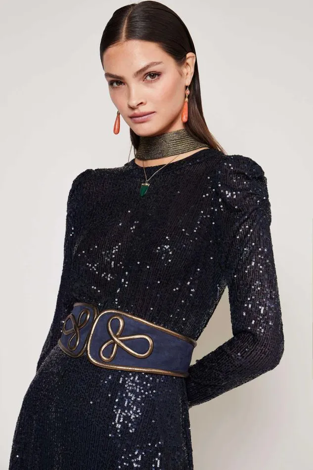 Rixo Dresses Women Cerise Midi Dress Embellishment Navy