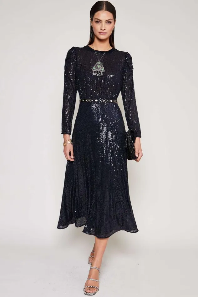 Rixo Dresses Women Cerise Midi Dress Embellishment Navy