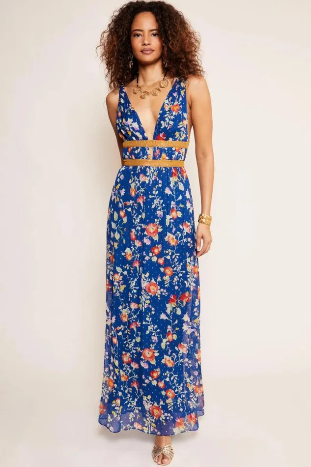 Rixo Dresses Women Charlotte Maxi Dress Waterblossom Indigo