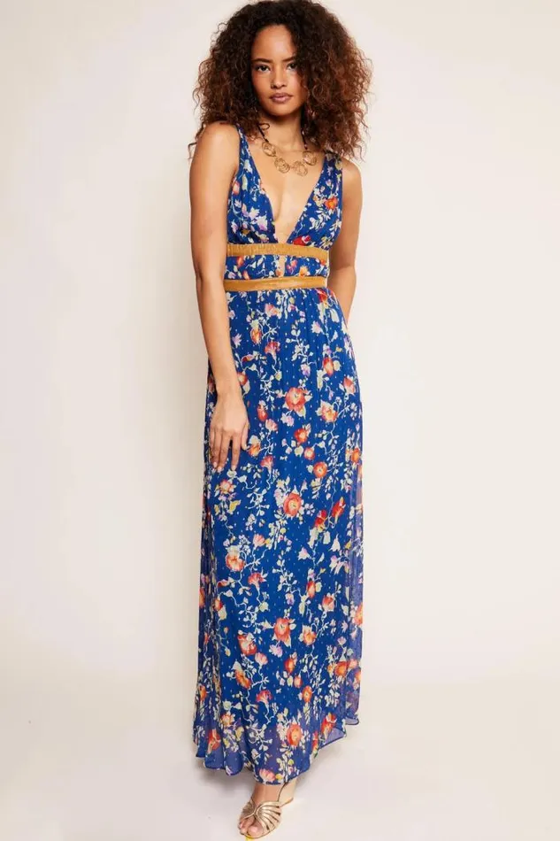 Rixo Dresses Women Charlotte Maxi Dress Waterblossom Indigo
