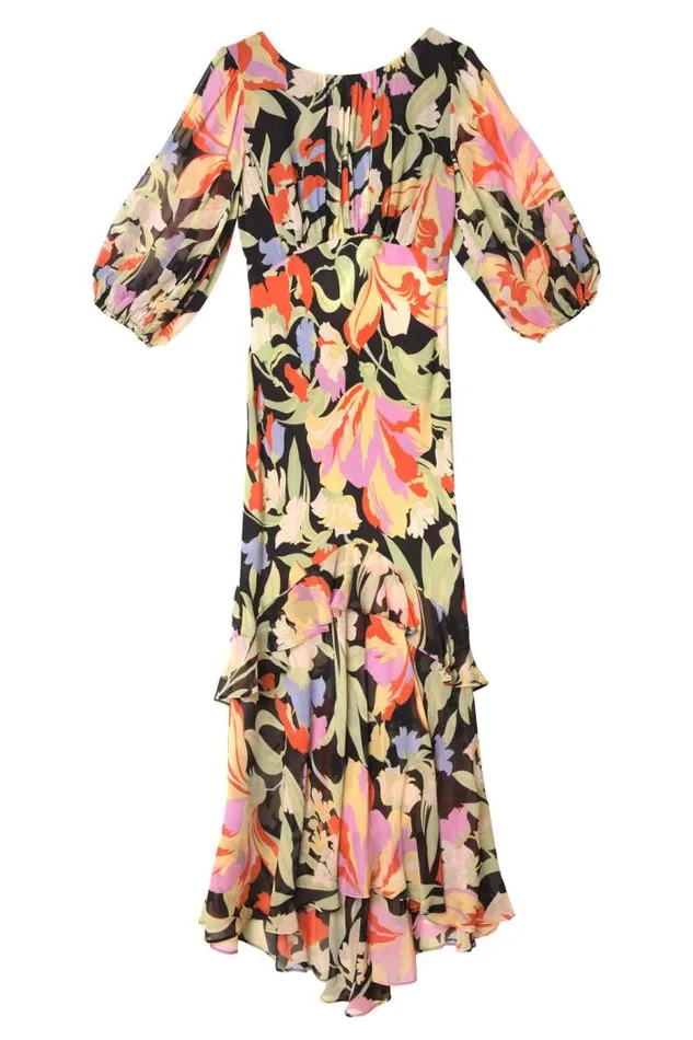 Rixo Dresses Women Cheryl Silk Midi Dress Cece Floral Black