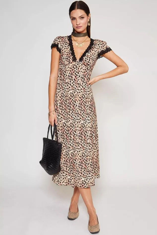 Rixo Dresses Women Clarice Midi Dress Leopard Fields Brown