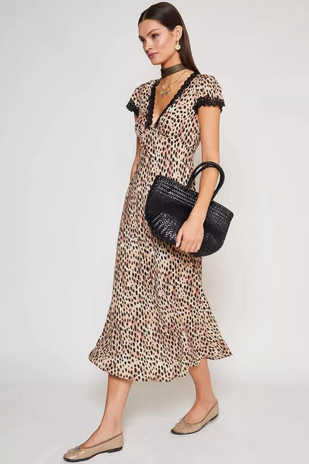 Rixo Dresses Women Clarice Midi Dress Leopard Fields Brown