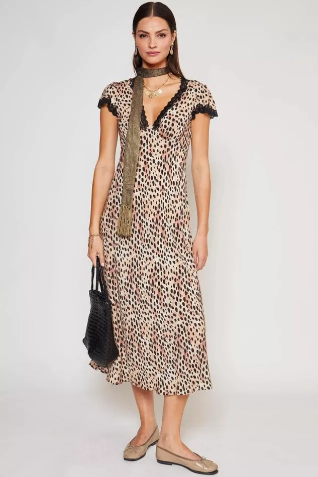 Rixo Dresses Women Clarice Midi Dress Leopard Fields Brown