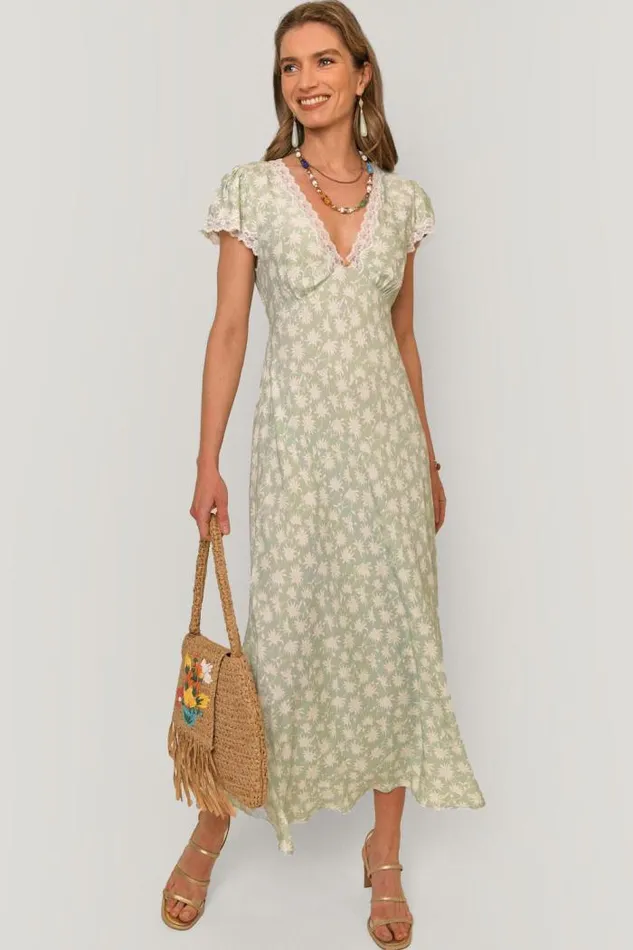Rixo Dresses Women Clarice Midi Dress Vintage Daisy Green