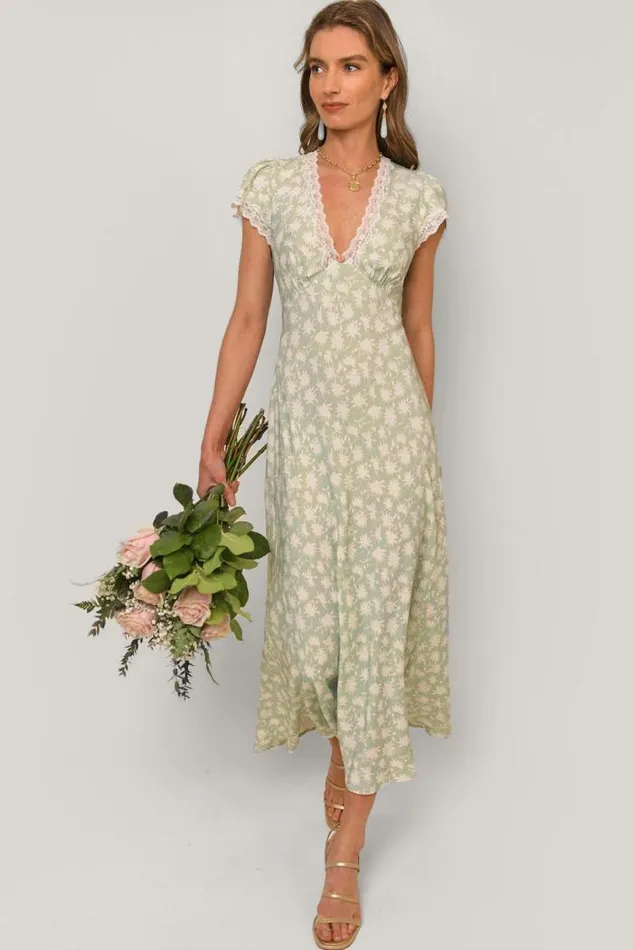 Rixo Dresses Women Clarice Midi Dress Vintage Daisy Green