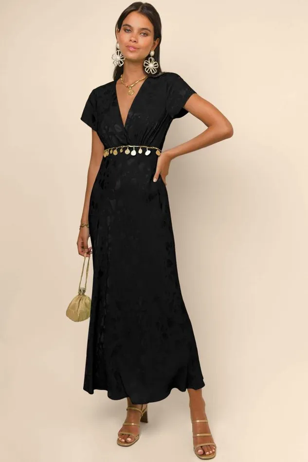 Rixo Dresses Women Clarissa Midi Dress Black Poppy Jacquard