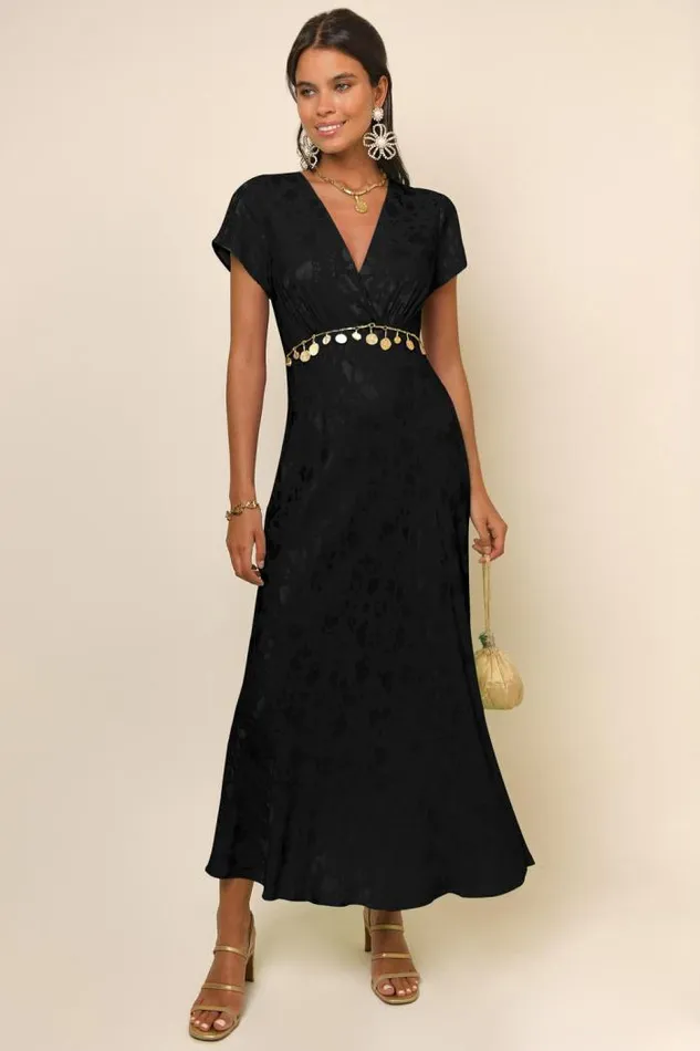 Rixo Dresses Women Clarissa Midi Dress Black Poppy Jacquard