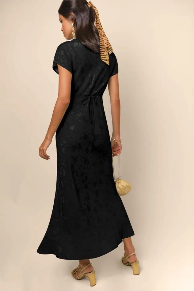 Rixo Dresses Women Clarissa Midi Dress Black Poppy Jacquard
