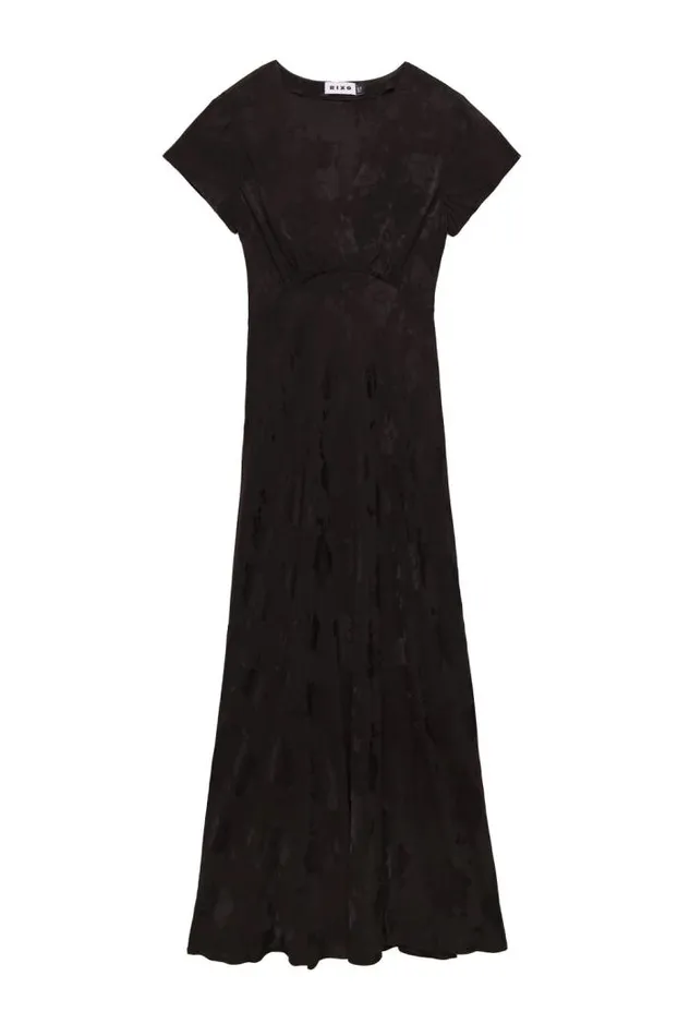 Rixo Dresses Women Clarissa Midi Dress Black Poppy Jacquard