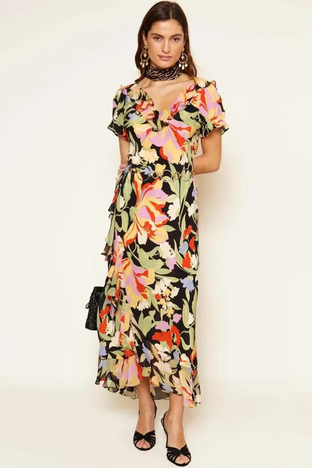 Rixo Dresses Women Clementina Silk Dress Cece Floral Black