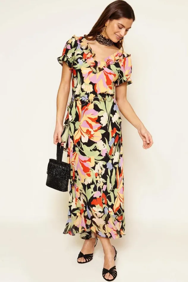 Rixo Dresses Women Clementina Silk Dress Cece Floral Black