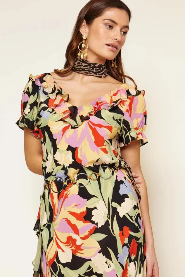 Rixo Dresses Women Clementina Silk Dress Cece Floral Black