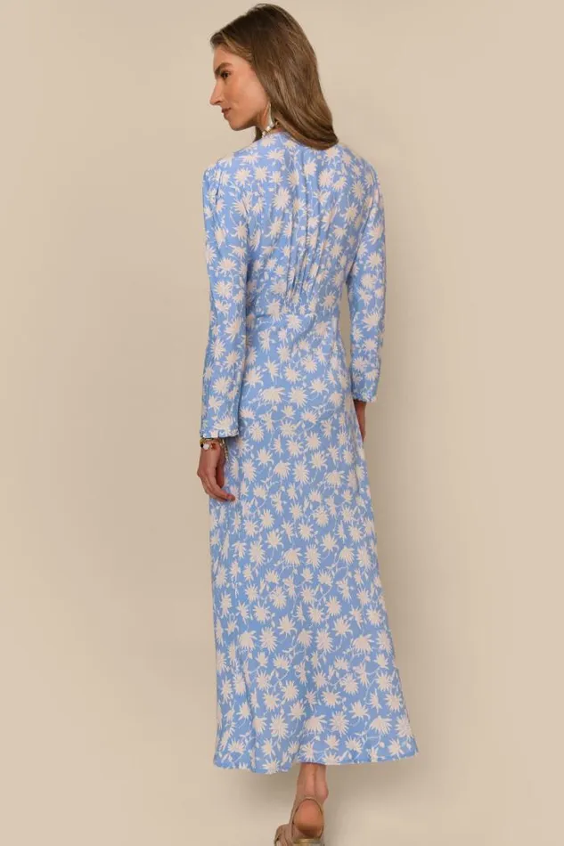Rixo Dresses Women Clover Silk Midi Dress Vintage Daisy Blue