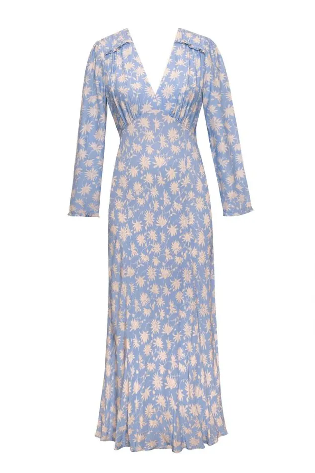 Rixo Dresses Women Clover Silk Midi Dress Vintage Daisy Blue