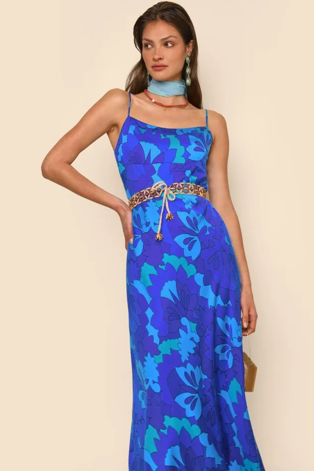 Rixo Dresses Women Dulcia Midi Dress Looking Glass Blue