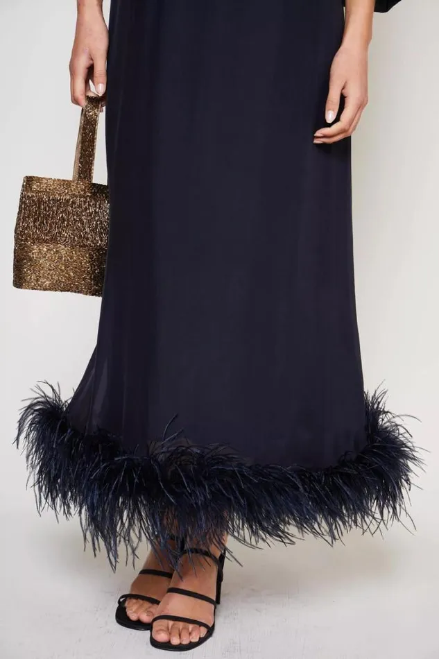 Rixo Dresses Women Ellodie Silk Maxi Dress Deep Navy Feather