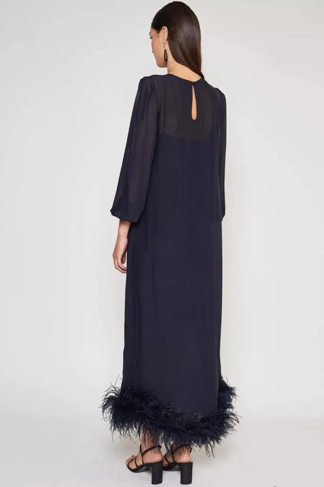 Rixo Dresses Women Ellodie Silk Maxi Dress Deep Navy Feather