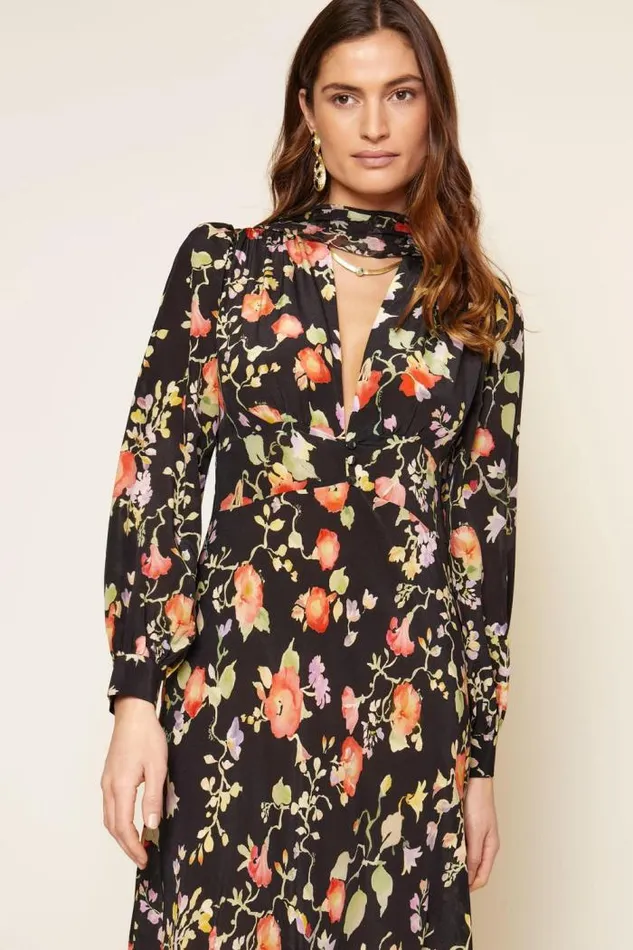 Rixo Dresses Women Emory Silk Gown Waterblossom Noir