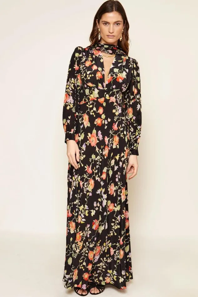 Rixo Dresses Women Emory Silk Gown Waterblossom Noir
