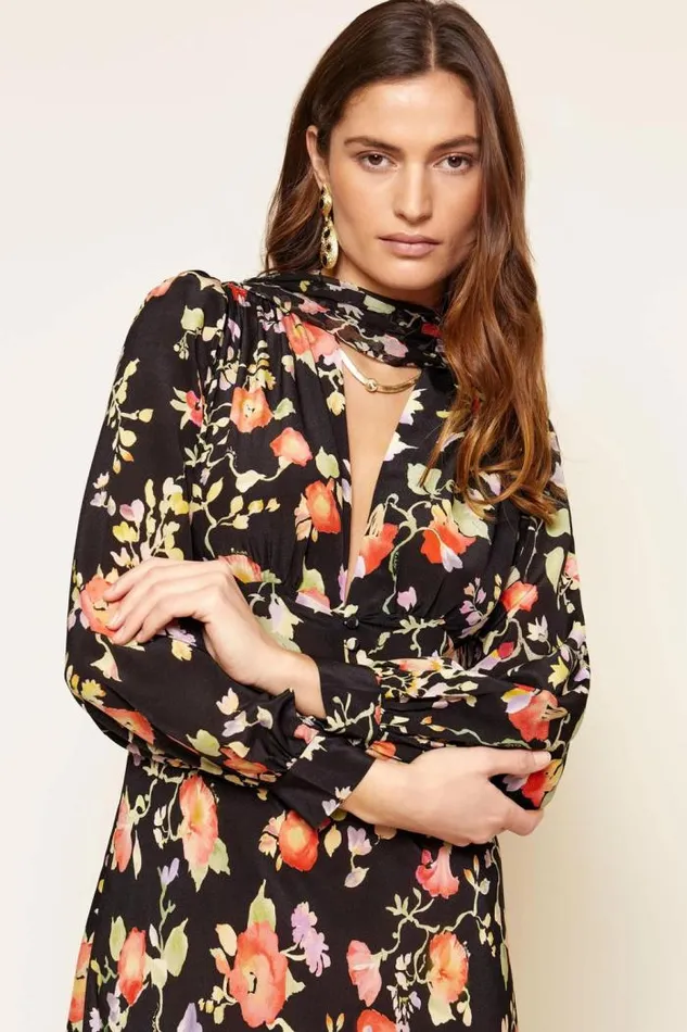 Rixo Dresses Women Emory Silk Gown Waterblossom Noir