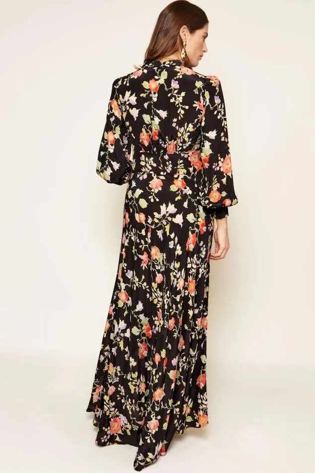 Rixo Dresses Women Emory Silk Gown Waterblossom Noir