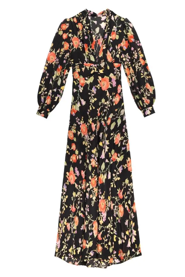 Rixo Dresses Women Emory Silk Gown Waterblossom Noir