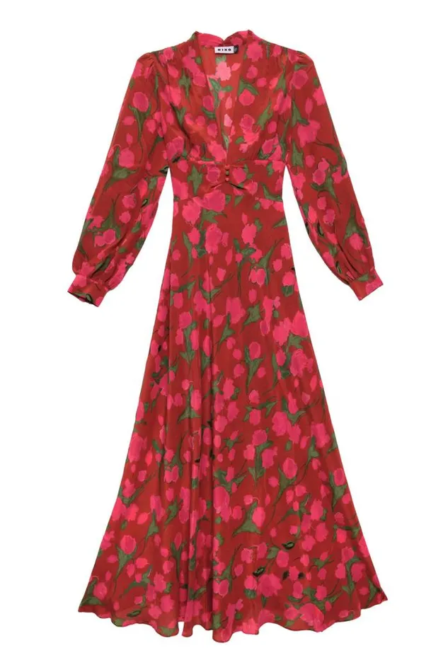 Rixo Dresses Women Emory Silk Maxi Dress Fontainhas Floral Red